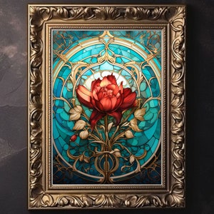 Art Nouveau Stained Glass | Giclée Matte Art Poster Print | Art Nouveau Print | Art Nouveau Flowers | Art Deco Flowers | Art Noveau Poster