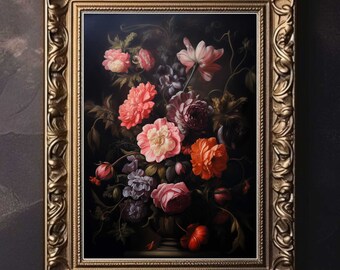Dark Academia Flowers, Dark Academia Decor, Dark Botanical Print, Vintage Gothic Poster, Goth Macabre Aesthetic Print, Moody Wall Art
