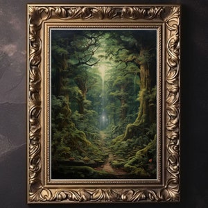 Spiritueller Wald, Zauberwald, Wald Druck, Fantasy Malerei, Fluss im Wald, Magischer Wald Wand Kunst, Fairycore