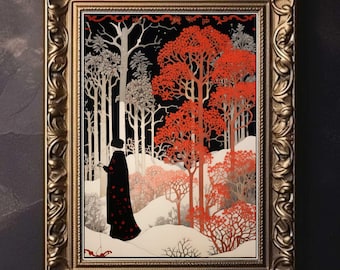 Aubrey Beardsley | Winter Room Decor, Snowy Aesthetic, Art Nouveau Prints, Cottagecore Decor, Dark Academia Art, Vintage Decor