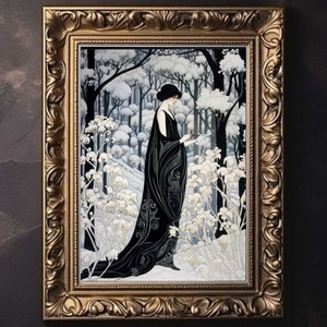 Aubrey Beardsley | Winter Room Decor, Snowy Aesthetic, Christmas Prints, Cottagecore Decor, Dark Academia Christmas, Vintage Decor