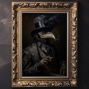 Raven Painting, Dark Academia Decor, Vintage Gothic Poster, Macabre Aesthetic Print, Dark Academia Wall Art, Victorian Goth Décor