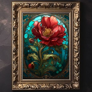 Art Nouveau Stained Glass | Giclée Matte Art Poster Print | Art Nouveau Print | Art Nouveau Flowers | Art Deco Flowers | Art Noveau Poster