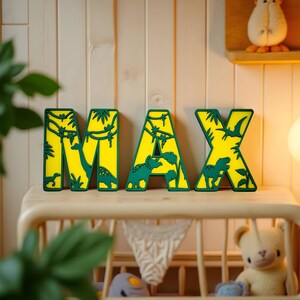 Dinosaur name sign, dinosaur letters, letter sign, dino nursery sign, dinosaur decor, themed nursery decor, dinosaur nursery decor