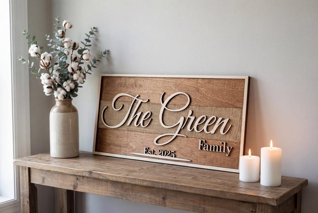Personalized Family Name Sign, Real Burlap Framed Wall Decor, 3D Wood ...