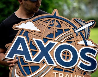 Custom 3D Wood Business Logo Sign: Handcrafted Travel Agency Office Plaque, Reception Wall Decor, Travel Agent Gift, Indoor & Outdoor