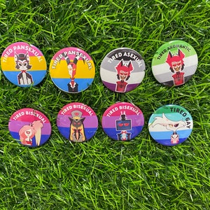 Tired LGBTQ+ Cartoon, Buttons, Available In Various Sizes, Backpack, Jean Jacket, Messenger Bag, Decoration, Gift