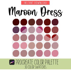 Maroon Dress Procreate Color Palette – 30 Autumn-Inspired Burgundy & Deep Red Shades for Digital Art, Canva, Illustrator, Graphic Design