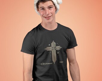 Elegant Christmas Cross T-Shirt – Gold Print Edition