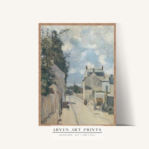 Vintage European Town Oil Painting: Antique Street Landscape (Digital Download)