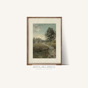 Vertical Vintage Farmhouse Countryside Canvas  Oil Painting | Digital Living Room Decor |  Print Arven Prints