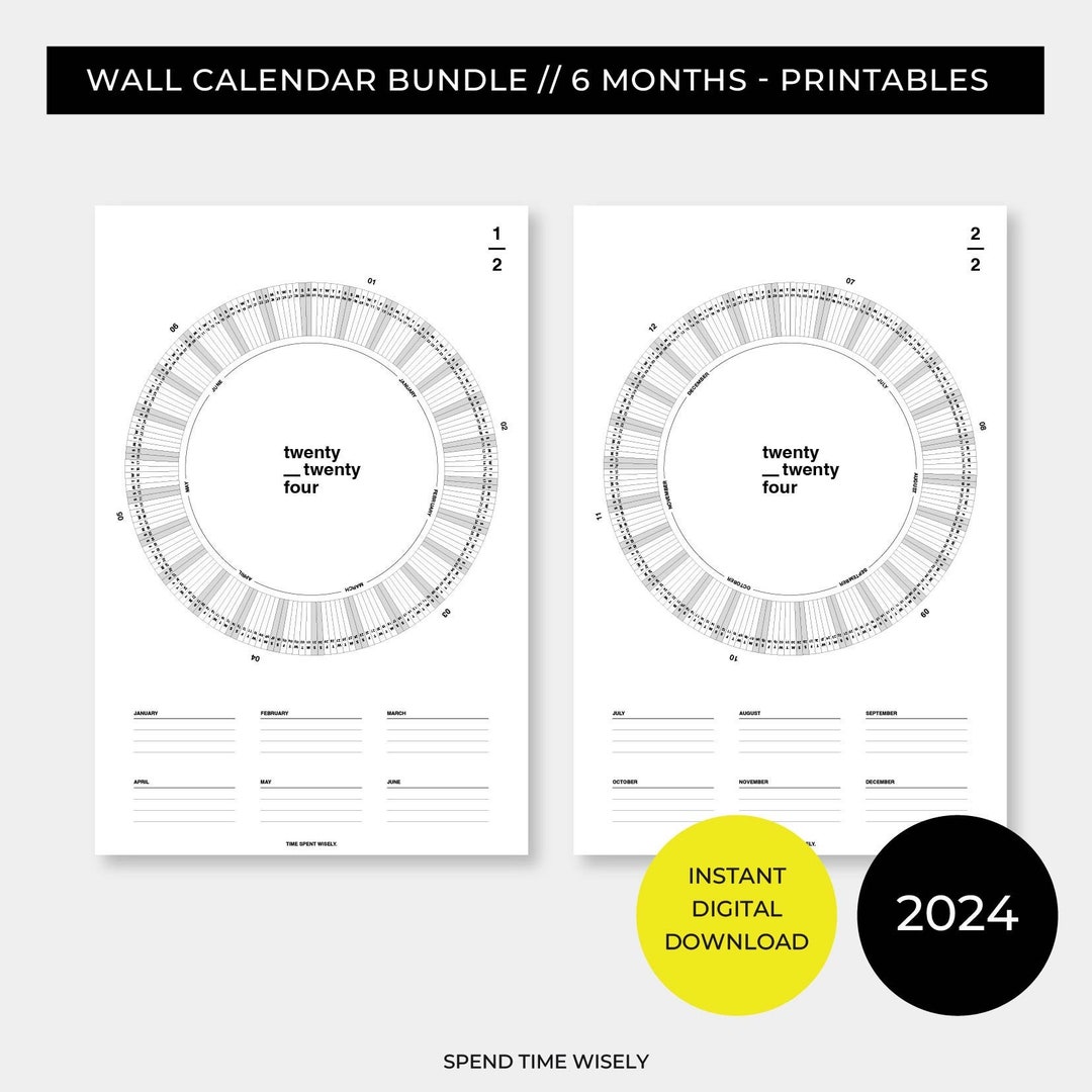 Printable 6month Wall Calendar for 2024 Half Year Planner Annual Set 6