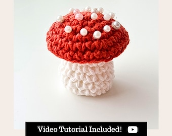 Crochet Mushroom Pincushion PDF Pattern, Toadstool Crafting Pin Cushion, Easy Beginner Downloadable Patterns, Printable PDF