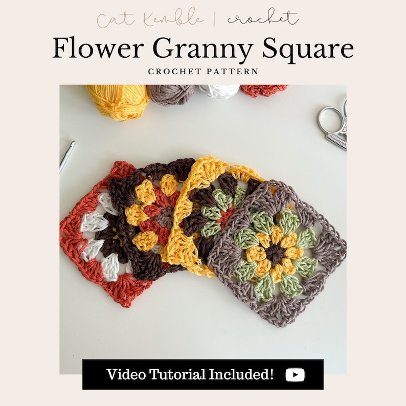Easy Flower Granny Square Crochet Pattern, Beginner Friendly Flower