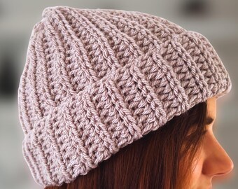 Chunky Ribbed Beanie - Printable Crochet Pattern - PDF Download - Woolly Hat - Winter Headwear