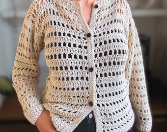Cotton Mesh Cardigan Crochet Pattern PDF – Easy Summer Cardigan – Digital Crochet Pattern for Women – Light Crochet Sweater Top