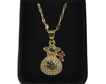 Gold Filled  | Money Bag Charm Necklace | Lucky Pendant | Money Symbol |  Non-Tarnished |