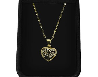Gold Heart Fortune Tree Necklace | Stainless Steel Pendant, 40cm