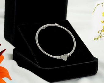 Silver Twisted Heart Bangle | Stainless Steel Adjustable Bracelet