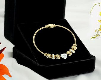 Gold Heart Charm Bangle | Non-Tarnish Jewelry Gift