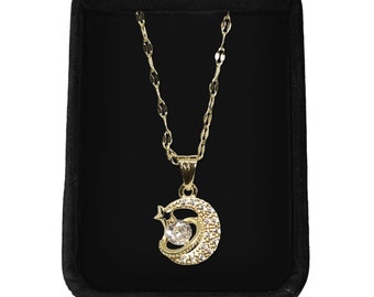 Gold Moon Saturn Necklace | Celestial Pendant, Hypoallergenic