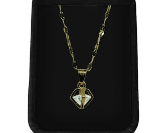 Gold Filled Diamond Cage Necklace | Sparkling Crystal Pendant, 40cm Chain
