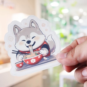 Kawaii Ramen Pups Parade: Adorable Waterproof Dog Stickers | Matte Finish, Tough & Weatherproof | Ideal for Bottles, Laptops, Gifts