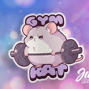 Workout Buddy: Cute Gym Rat Sticker | Adorable Kawaii Vinyl Decal, Fun & Motivating | Perfect for Notebooks, Laptops, and More