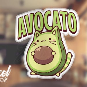 Avocato Kawaii Sticker – Cute Cat Avocado Pun Vinyl Sticker, Funny Fruit Kitty Gift for Cat Lovers & Foodies