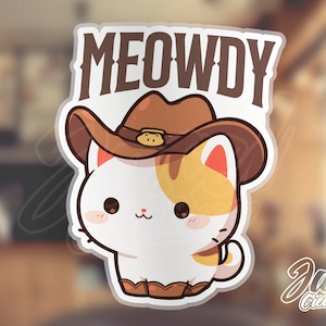 Meowdy Partner: Charming Cowboy Cat Sticker | Adorable Cat Vinyl Decal, Vibrant & Playful | Perfect for Notebooks, Laptops and More