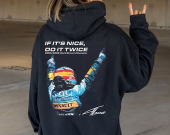 Sweat à capuche WDC papier Fernando Alonso rétro sur le devant, sweat à capuche F1, sweat-shirt F1, cadeau F1, F1, Fernando Alonso, Aston Martin, chemise Aston Martin