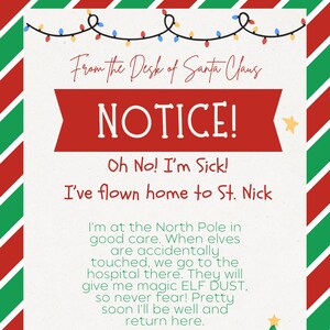 Carta de elfo de Natal "Estou doente" para imprimir