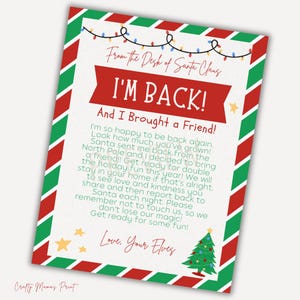 Carta imprimible de Elfo navideño "He vuelto con un amigo"