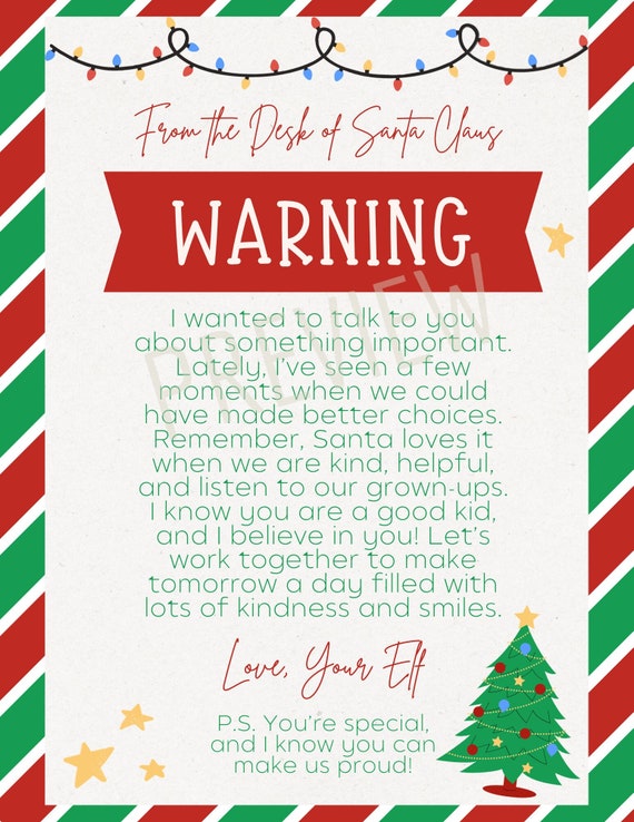 Christmas Elf Warning Letter Printable