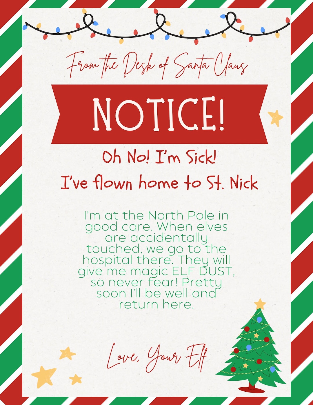 Christmas Elf I’m Sick Letter Printable - Etsy