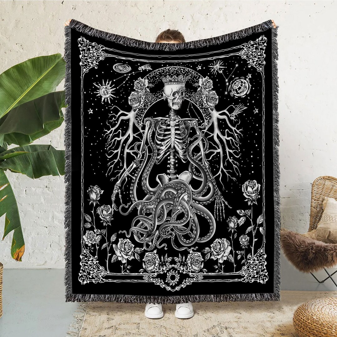 Gothic Skeleton Tapestry for Wall Decor, Woven Skull Decor Wall Hanging