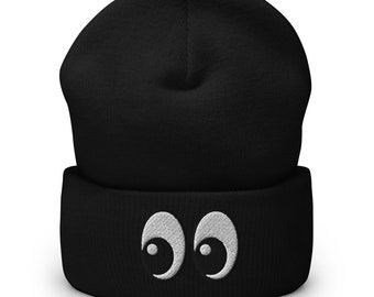 Googly Eyes Cuffed Beanie - Funny Knit Cap with Comical Eyes - Winter Headwear Googly Eyes Beanie Funny Eyes Knit Cap Funny Knit Hat