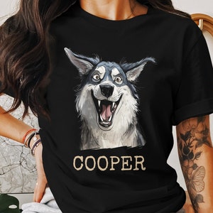 Husky sibérien dessin animé chien Husky T-shirt personnalisé, t-shirt drôle de tête d'animal, sweat-shirt décontracté pour amoureux des animaux de compagnie, cadeau unique pour les propriétaires de chien