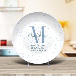 Personalized Baby Plate, Custom Name Nursery Plate, Cute Boys Initial Design, Birth Info Baby Shower Gift, Keepsake Plate, Kids Dinnerware