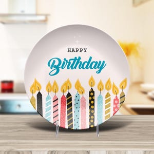 Alles Gute zum Geburtstag Teller, Buntes Kerzendesign, Party Servierteller, Feier Geschirr, Festliches Geburtstagsgeschenk, Wiederverwendbare Kuchenplatte