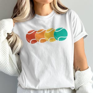Retro Tennis Comfort Colors T-Shirt, Vintage Tennis Balls Tee, Sporty Graphic Top, Colorful Tennis Gift, Comfortable Tennis Shirt