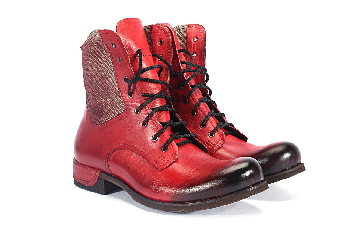 Red Hand-painted Men’s Leather Boots Colin - Etsy