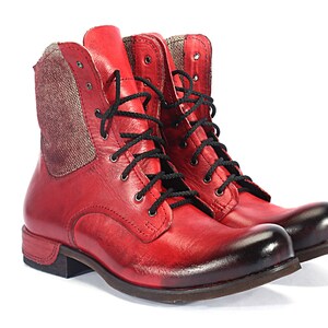 Red Hand-painted Men’s Leather Boots Colin - Etsy