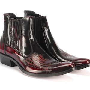 Stylish Men&#39;s Cowboy Boots Red&Black – Classic Western Design, Handcrafted from Genuine Leather