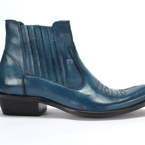 Bottes de cowboy en cuir pour hommes bleues Carlos image 2