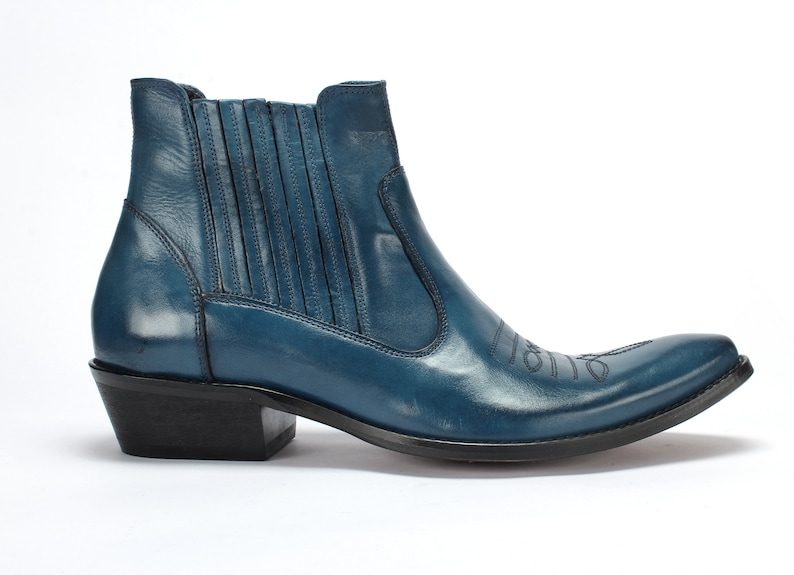 Bottes de cowboy en cuir pour hommes bleues Carlos image 2