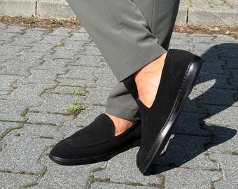 Handgefertigte Leder Mokassins – Echtleder Wildleder Schwarze Loafers – Lässige Slip On Schuhe für Herren