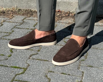 Handgefertigte Leder Mokassins - Echtleder Wildleder Braune Loafers - Lässige Slip On Schuhe für Herren