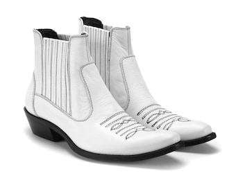 Eleganti stivali da cowboy da uomo bianchi – Classico design western, realizzati a mano in vera pelle