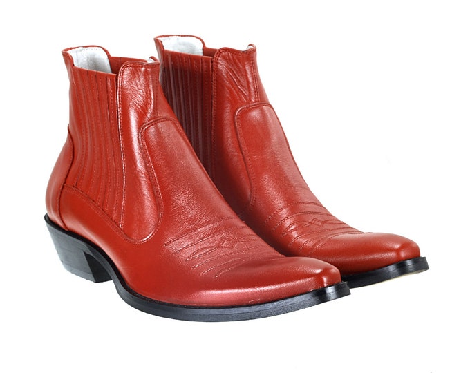 Red Men’s Leather Cowboy Boots Carlos